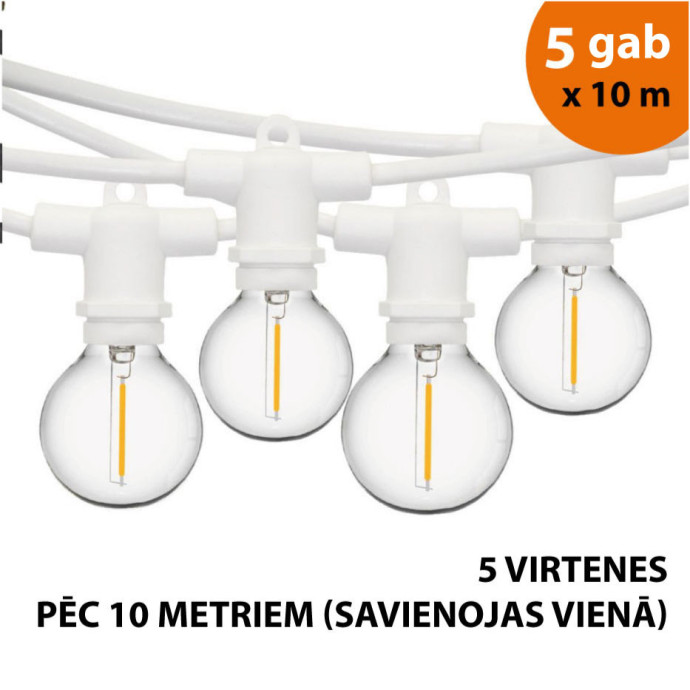 Āra virtene (LED lampiņas) 50 m Perl baltā krāsā