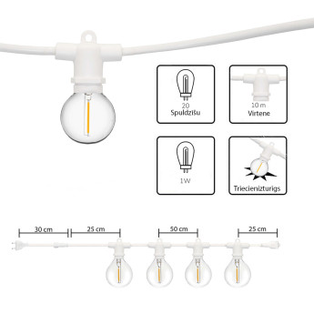 Āra virtene (LED lampiņas) 50 m Perl baltā krāsā