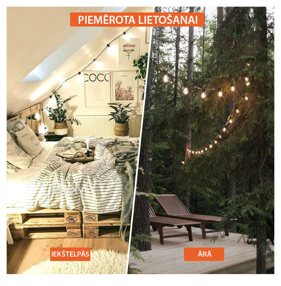 Āra virtene (LED lampiņas) 20 m Glow melna krāsa