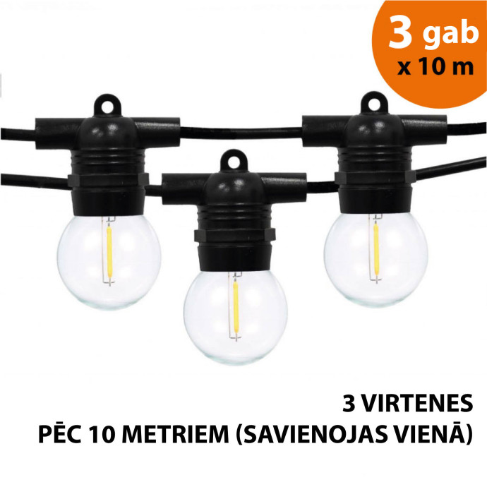 Āra virtene (LED lampiņas) 30 m Glow melna krāsa