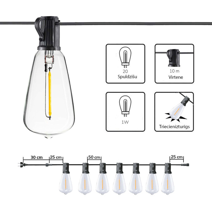 Āra virtene (LED lampiņas) 150 m Retro