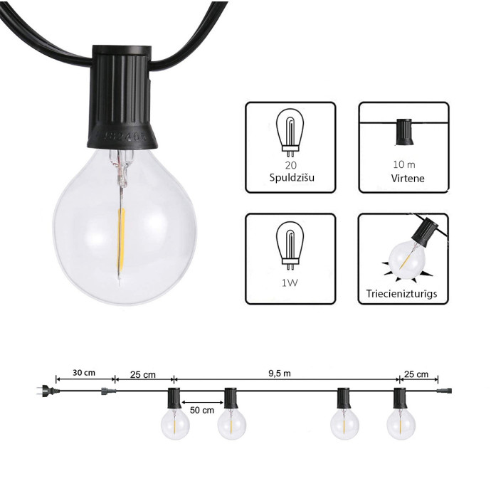 Āra virtene (LED lampiņas) 100 m Elegance