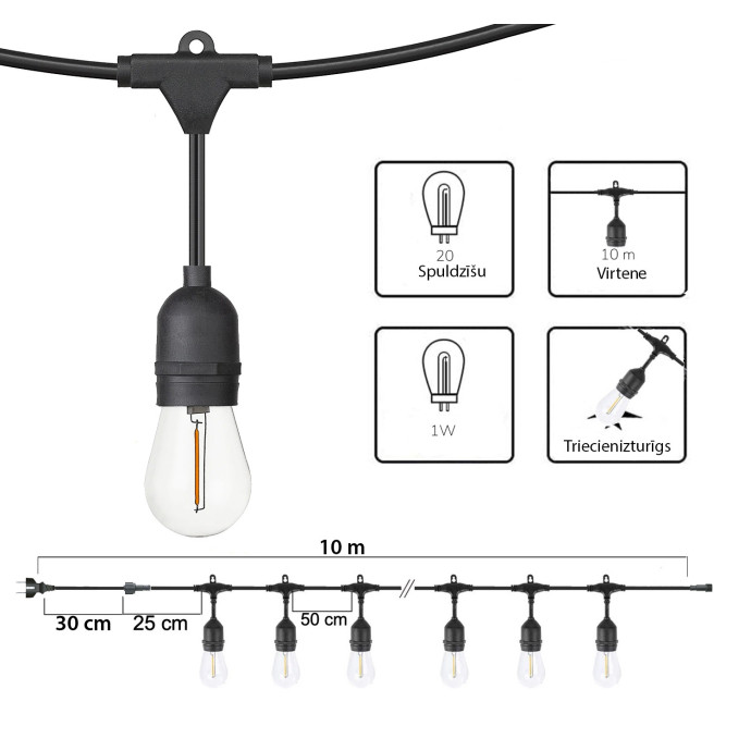 Āra virtene (LED lampiņas) 20 m Drop