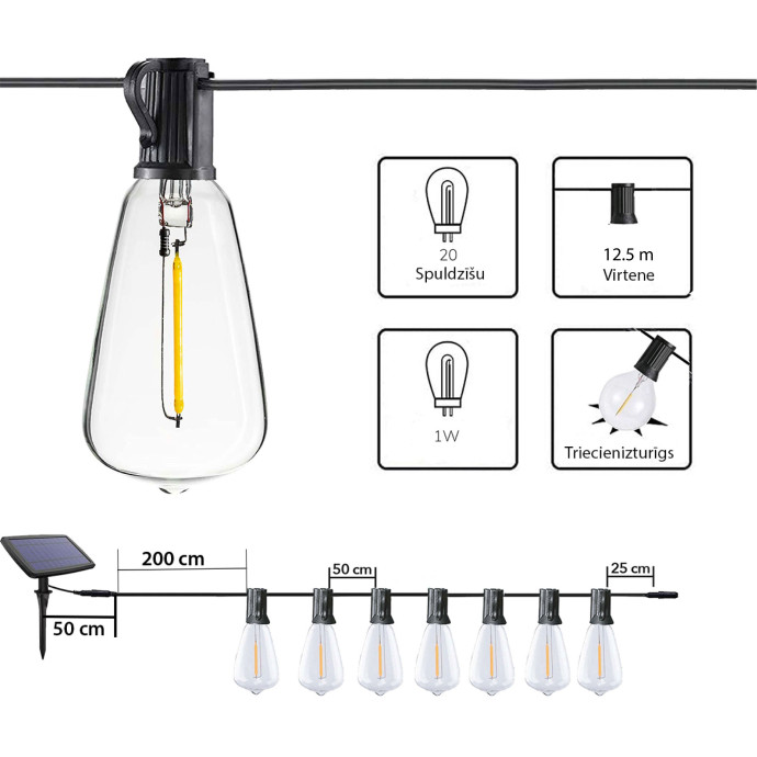 Āra virtene ar saules baterijām (LED) Retro