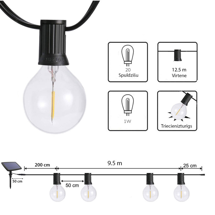 Āra virtene ar saules baterijām (LED) Elegance