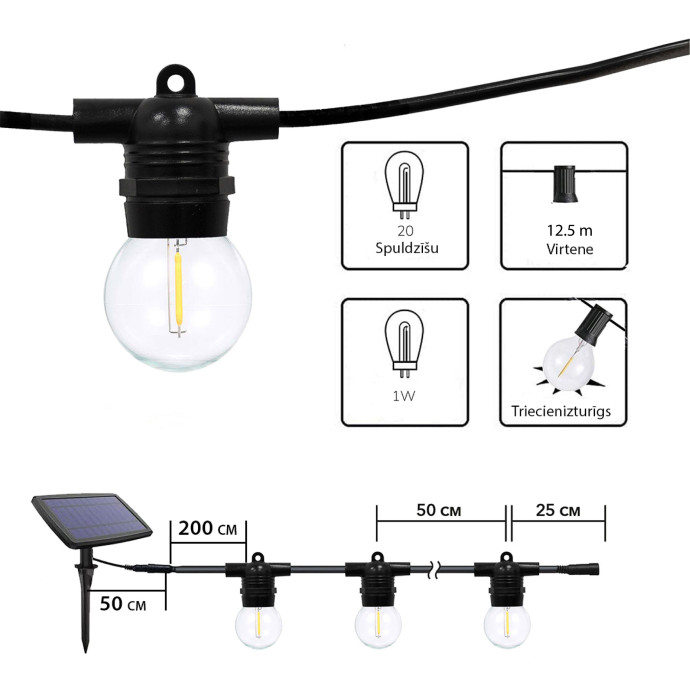 Āra virtene ar saules baterijām (LED) Glow