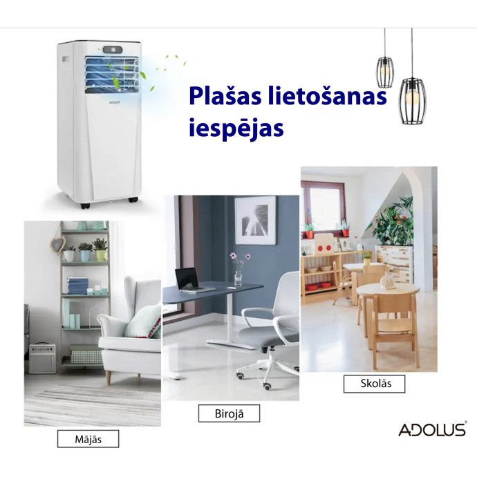 Mobilais gaisa kondicionieris ADOLUS ARTIC A2600H ar apsildi un logu blīvējumu