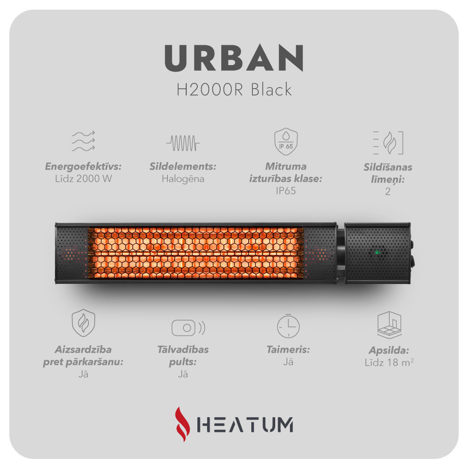 Infrasarkanais sildītājs Heatum H2000R URBAN Black