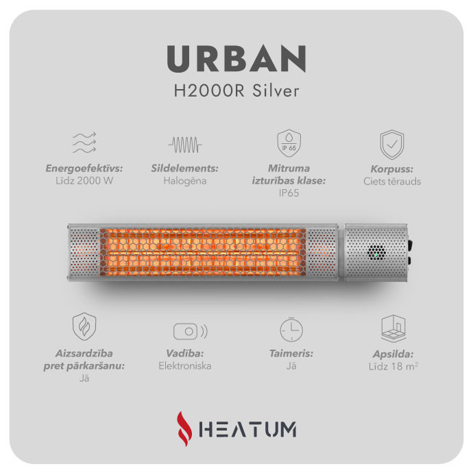 Infrasarkanais sildītājs Heatum H2000R URBAN SILVER