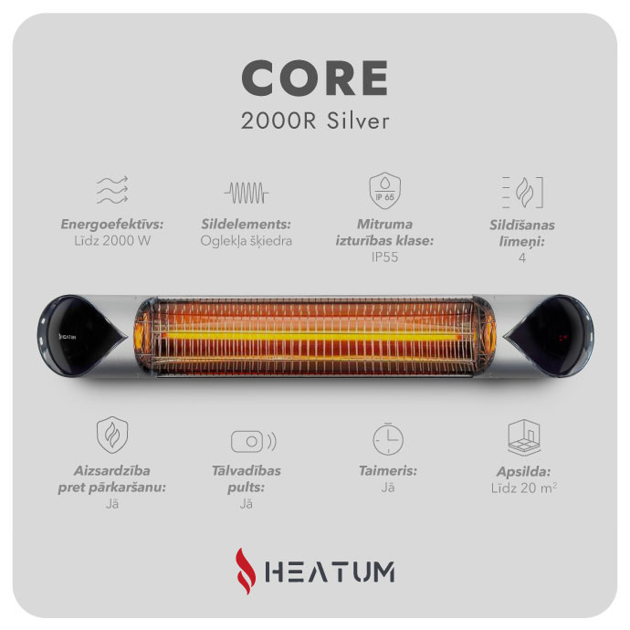 Infrasarkanais sildītājs Heatum H2000R CORE SILVER