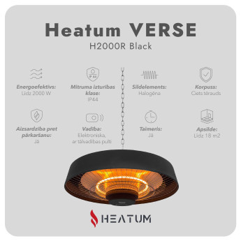 Infrasarkano staru sildītājs Heatum H2000R VERSE Black