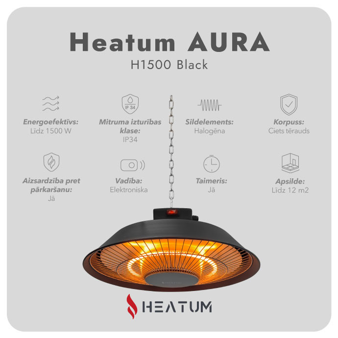 Infrasarkanais sildītājs Heatum H1500 AURA