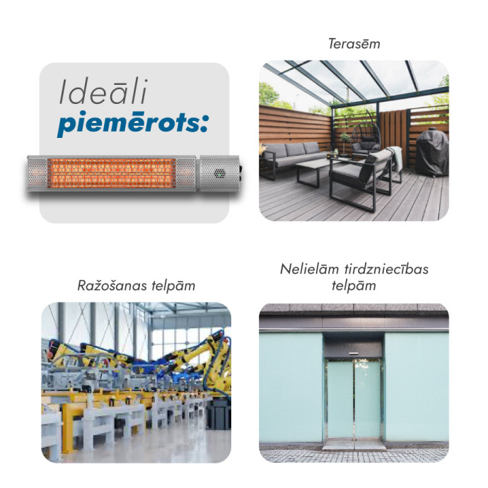 Pastāvīgi novietojamais infrasarkano staru sildītājs Heatum H2000R URBAN SILVER ar trijkāju statīvu