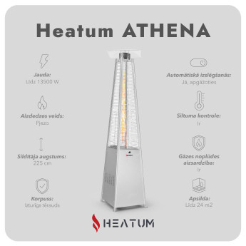 Gāzes sildītājs piramīdas formā Heatum Athena ar gāzes balonu Gāzes sildītājs piramīdas formā Heatum Athena ar gāzes balonu