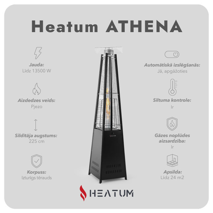 Gāzes sildītājs piramīdas formā Heatum Athena Melns