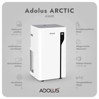 ADOLUS ARCTIC A3600 mobilais gaisa kondicionieris ar loga blīvējumu