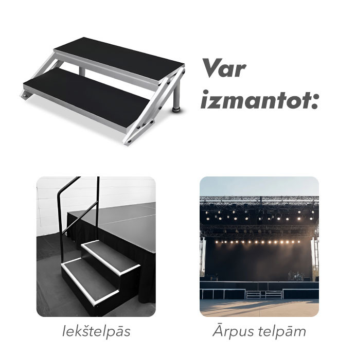 Regulējamas alumīnija kāpnes 40-60 cm pacelšanai (2 pakāpieni)