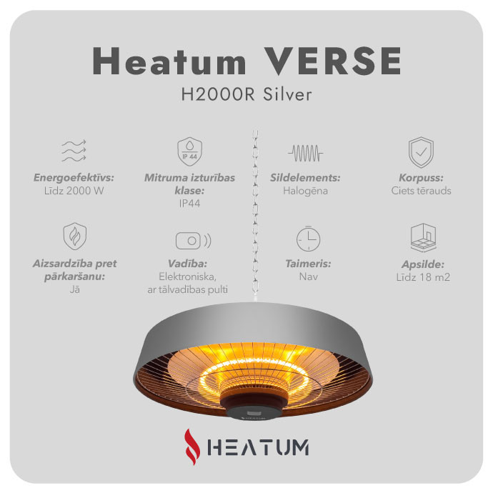 Infrasarkanais sildītājs Heatum H2000R VERSE SILVER