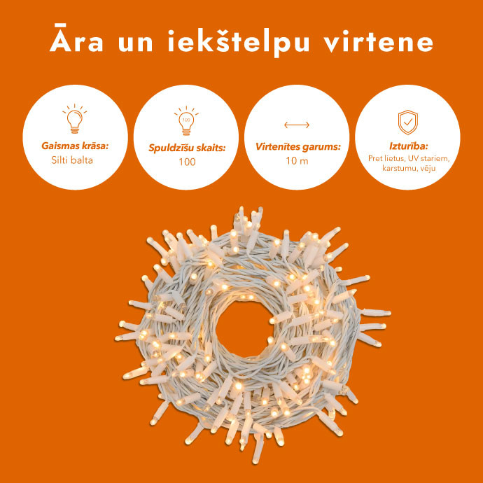 Āra un iekštelpu virtene (LED apgaismojums) 10 m PROLED balta