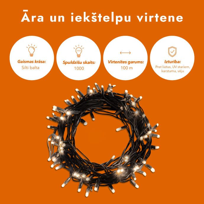 Āra un iekštelpu virtene (LED apgaismojums) 50 m PROLED melna