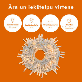 Āra un iekštelpu virtene (LED gaismas) 50 m PROLED balta