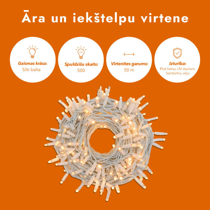 Āra un iekštelpu virtene (LED gaismas) 50 m PROLED balta