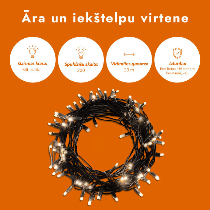 Āra un iekštelpu virtene (LED gaismas) 20 m PROLED melna
