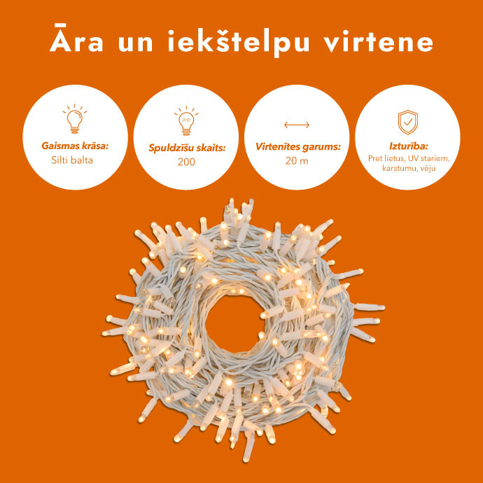 Āra un iekštelpu virtene (LED gaismas) 20 m PROLED balta