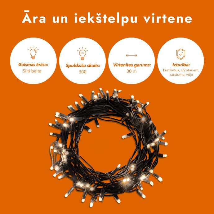 Āra un iekštelpu virtene (LED apgaismojums) 30 m PROLED melnas