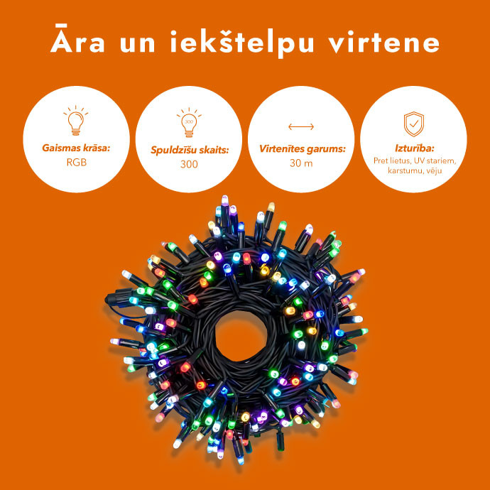 Āra un iekštelpu virtene (LED apgaismojums) 30 m PROLED RGB
