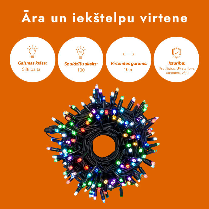 Āra un iekštelpu virtene (LED apgaismojums) 10 m PROLED RGB