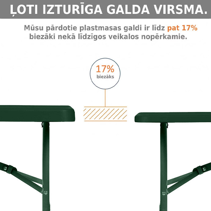 Saliekams galds 180 cm. Zaļš