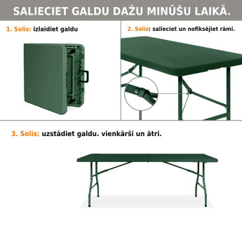 Saliekams galds 180 cm. Zaļš