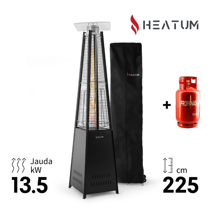 Gāzes sildītājs piramīdas formā Heatum Athena melnā krāsā ar gāzes balonu