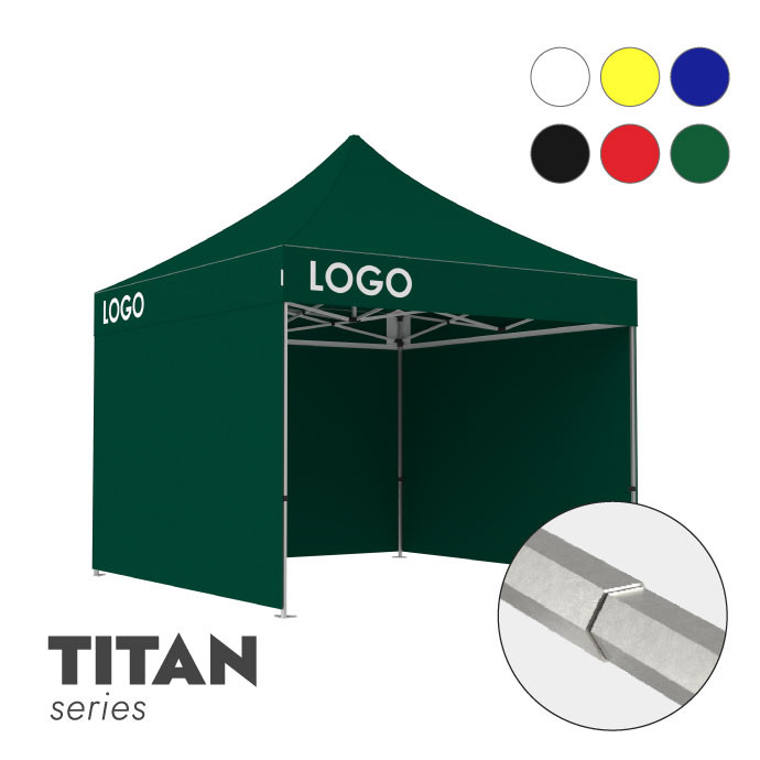 Reklāmas telts 3x3 izvēlētā krāsā Zeltpro TITAN ar 4 sienām un 2 termo uzlīmēm uz jumta sāniem Reklāmas telts 3x3 izvēlētā krāsā Zeltpro TITAN ar 4 sienām un 2 termo uzlīmēm uz jumta sāniem