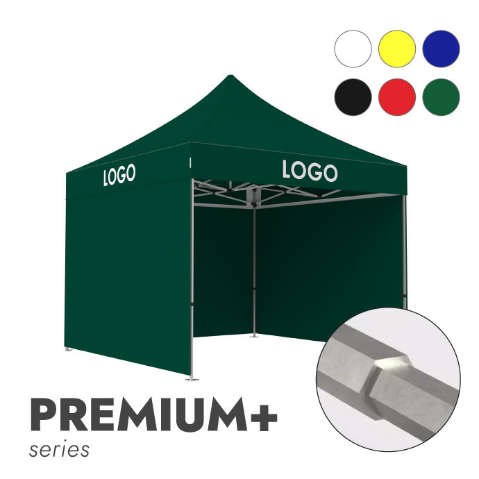 Reklāmas telts 3x3 izvēlētā krāsā Zeltpro Premium+ ar 4 sienām un 4 termo uzlīmēm uz jumta sāniem Reklāmas telts 3x3 izvēlētā krāsā Zeltpro Premium+ ar 4 sienām un 4 termo uzlīmēm uz jumta sāniem