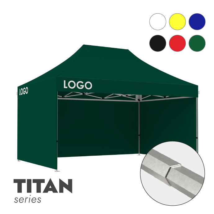 Reklāmas telts 3x4,5 izvēlētā krāsā Zeltpro TITAN ar 4 sienām un 2 termo uzlīmēm uz jumta sāniem Reklāmas telts 3x4,5 izvēlētā krāsā Zeltpro TITAN ar 4 sienām un 2 termo uzlīmēm uz jumta sāniem