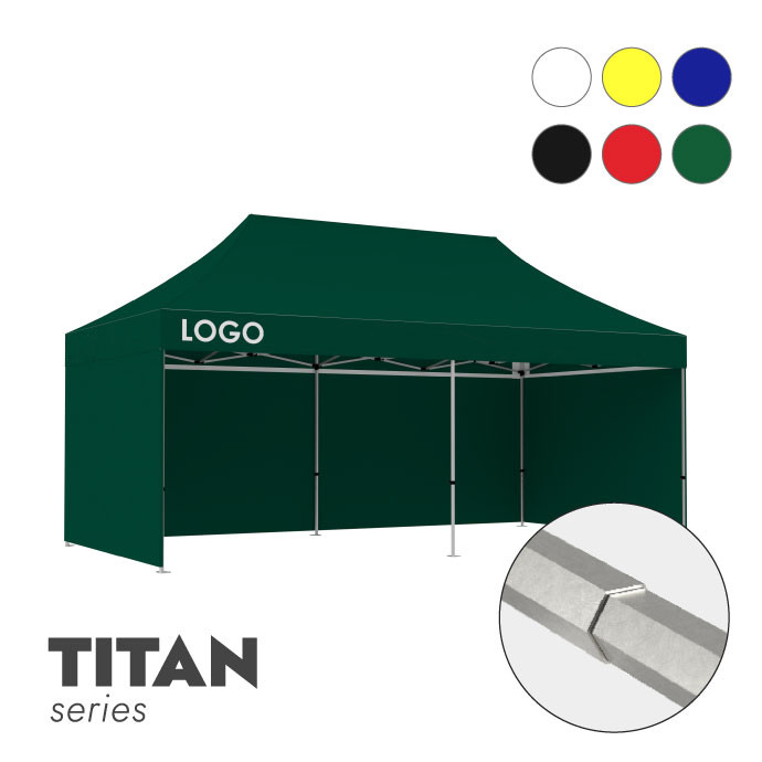 Reklāmas telts 3x6 izvēlētā krāsā Zeltpro TITAN ar 4 sienām un 1 termo uzlīmi uz jumta sāniem