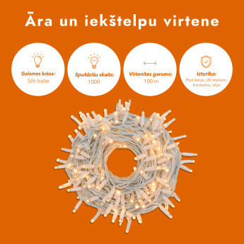 Āra un iekštelpu virtene (LED gaismas) 100 m PROLED balta