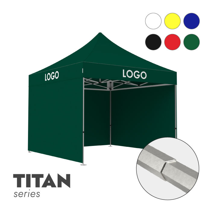 Reklāmas telts 3x3 izvēlētā krāsā Zeltpro TITAN ar 4 sienām un 3 termo uzlīmēm uz jumta sāniem