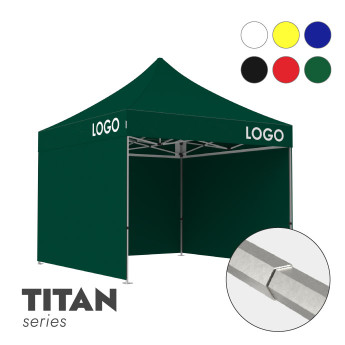 Reklāmas telts 3x3 izvēlētā krāsā Zeltpro TITAN ar 4 sienām un 3 termo uzlīmēm uz jumta sāniem