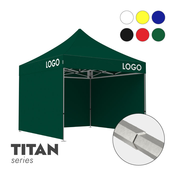 Reklāmas telts 3x3 izvēlētā krāsā Zeltpro TITAN ar 4 sienām un 3 termo uzlīmēm uz jumta sāniem