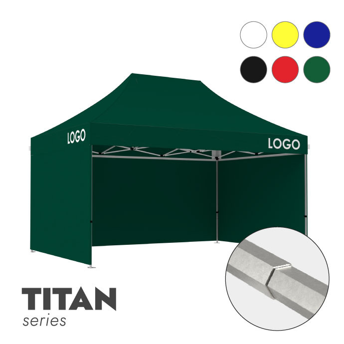 Reklāmas telts 3x4,5 izvēlētā krāsā Zeltpro TITAN ar 4 sienām un 3 termo uzlīmēm uz jumta sāniem