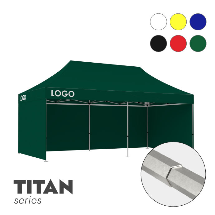 Reklāmas telts 3x6 izvēlētā krāsā Zeltpro TITAN ar 4 sienām un 3 termo uzlīmēm uz jumta sāniem