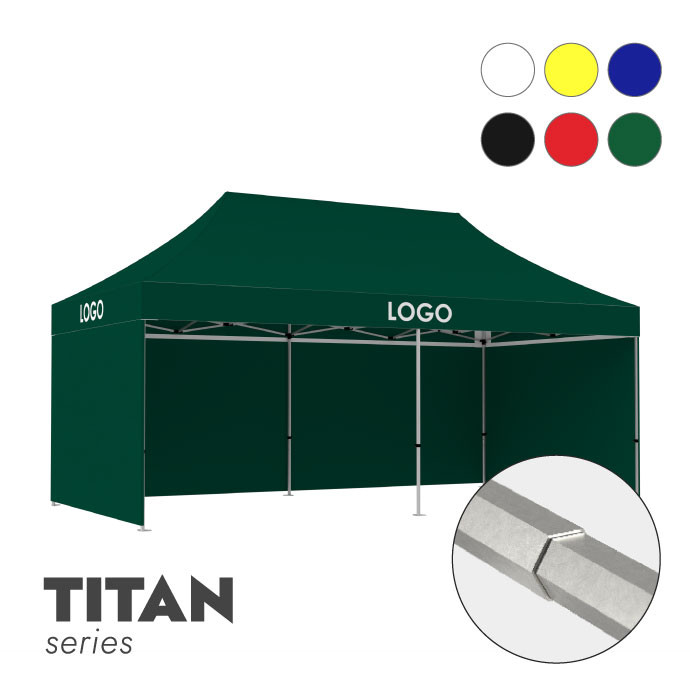 Reklāmas telts 3x6 izvēlētā krāsā Zeltpro TITAN ar 4 sienām un 3 termo uzlīmēm uz jumta sāniem