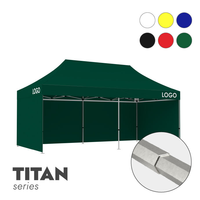 Reklāmas telts 3x6 izvēlētā krāsā Zeltpro TITAN ar 4 sienām un 3 termo uzlīmēm uz jumta sāniem