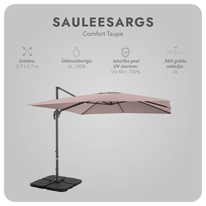 Saulessargs ar svara paliktni un pārvalku Comfort Taupe krāsā