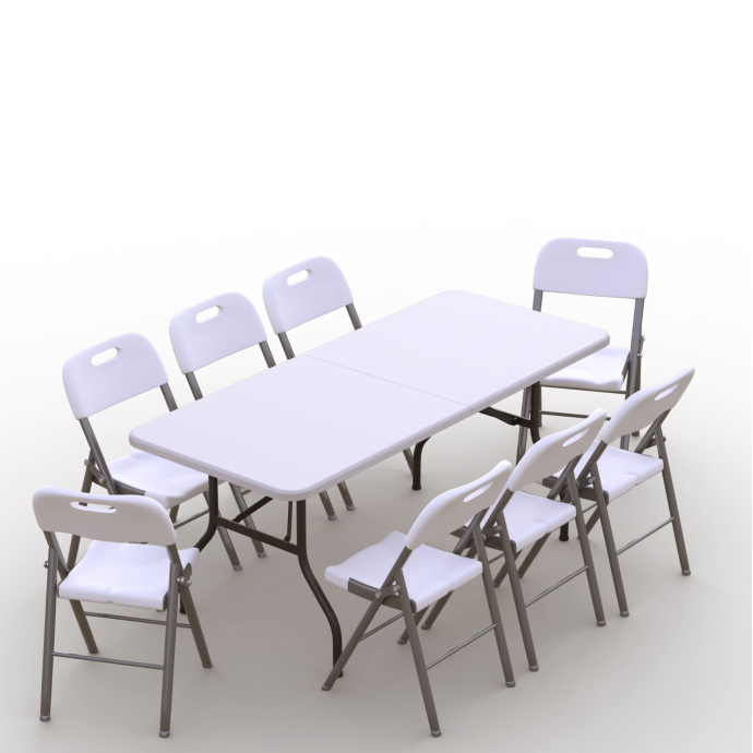 Saliekamo mēbeļu komplekts: Galds 180 balts, 8 krēsli Premium balti