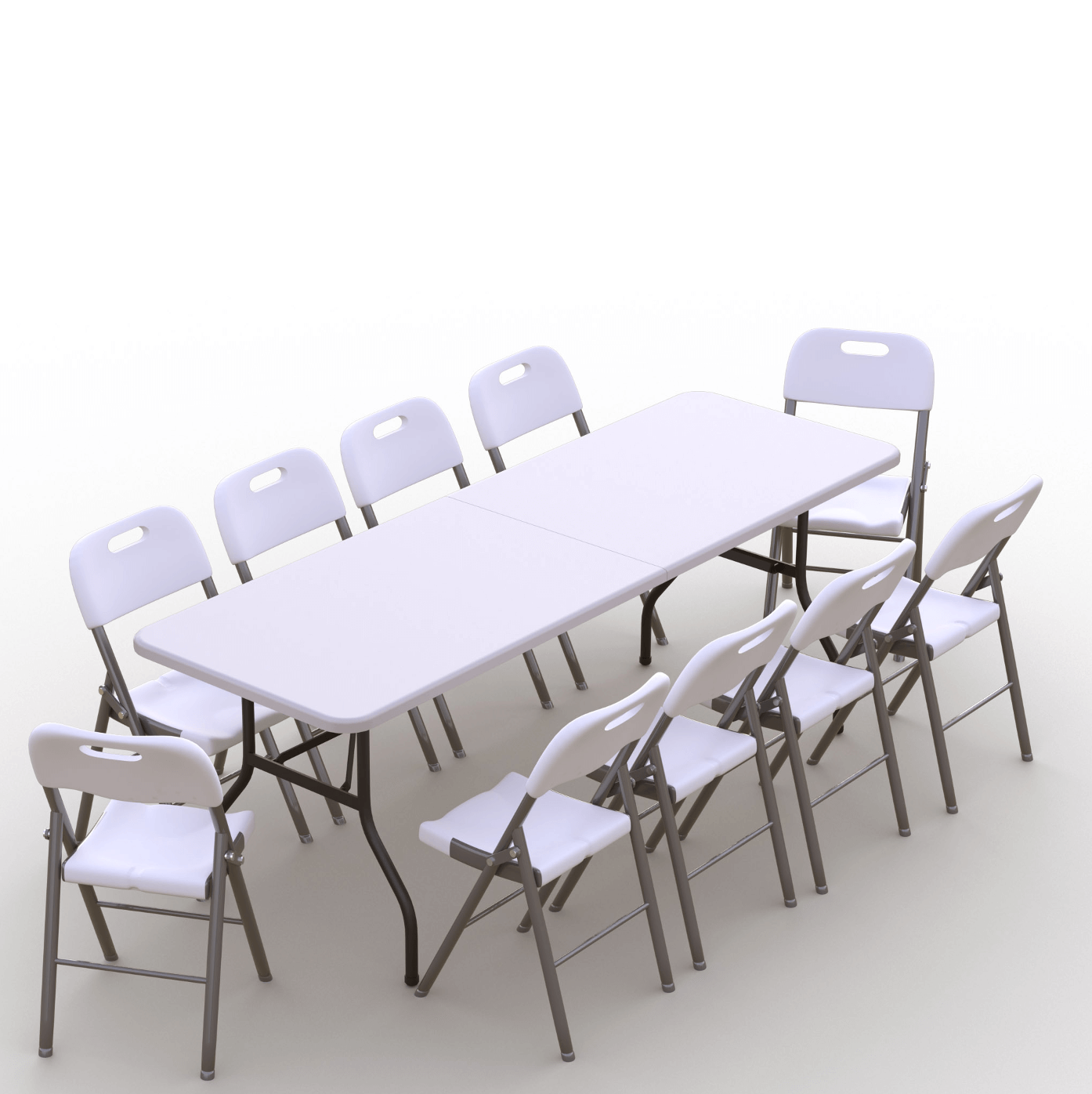 Saliekamo mēbeļu komplekts: Galds 240 balts, 10 krēsli Premium balti