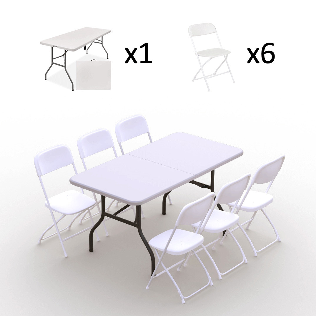 Saliekamo mēbeļu komplekts: Galds 150 balts, 6 krēsli Eiropa balti